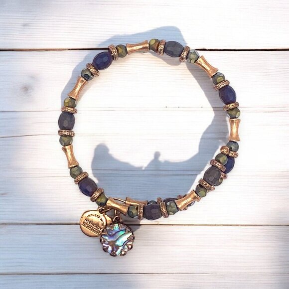 Alex and Ani Beaded Wrap Style Charm Bracelet Gold Finish - Expands 2"- 3.5" - Picture 1 of 2